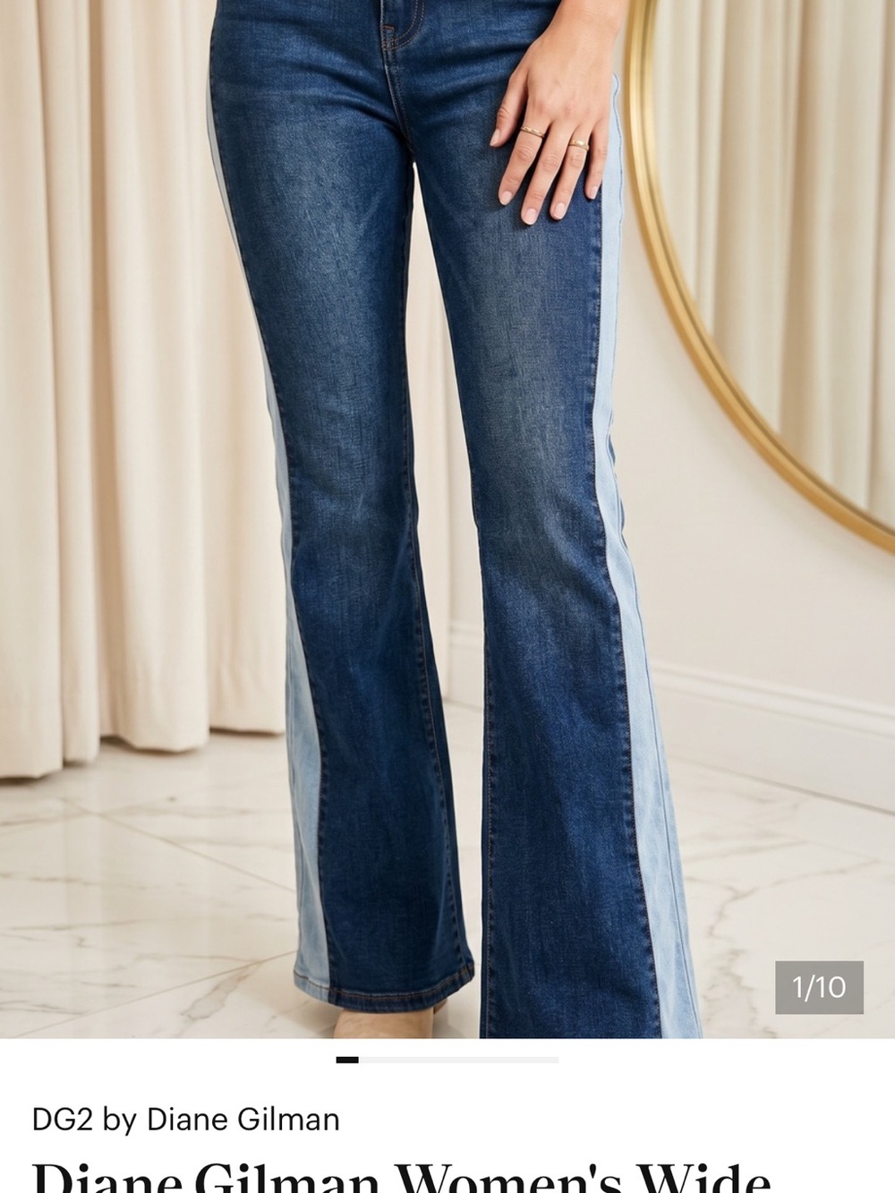 Diane Gilman Two-Tone Blue Wide Leg Jeans with Light Blue Side Panels